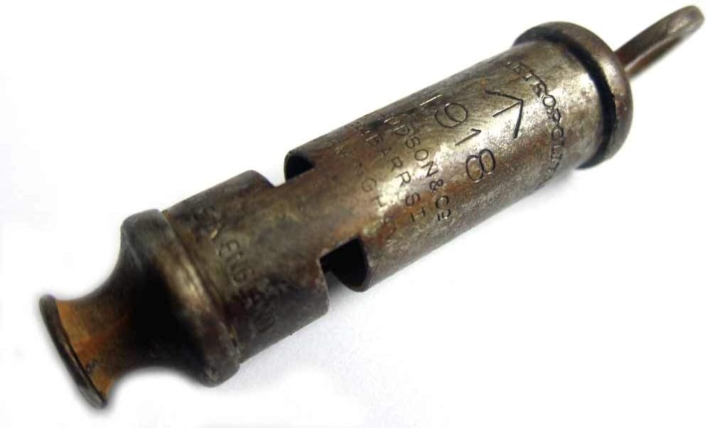 WW1 Whistle 1918 J Hudson & Co Trench Army RFC RAF WWI Acme Metropolitan Aged Nickel