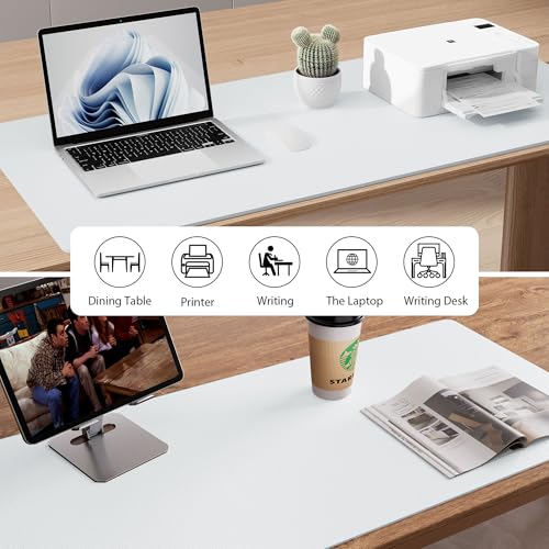 Image of Aothia Leather Desk Pad Protector, Mouse Pad, Office Desk Mat, Non-Slip PU Leather Desk Blotter, Laptop Desk Pad, Waterproof Desk Writing Pad for Office and Home (Barely Grey, 36 inch x 17 inch)