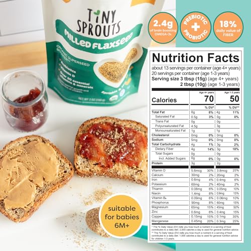 Superseed Organic Milled Flax Seed with VITAMIN D + PROBIOTICS, Omega-3s Prebiotic Fiber Protein, Seeds for 6M+ Babies Toddlers & Kids for Immune & Digestive Support (7oz x 2 Pack)