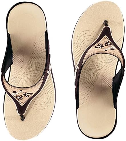 Gold Pigeon Shoes Women Platform Sandals Memory Foam: Women Flip Flops 1558 Brown, Size 7-7.5 (1558-brn-38) | Image 3
