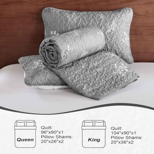 DJY King Size Grey Botanical Quilt Set, Floral Bedspread Coverlet by DJY - Used condition - Image 9