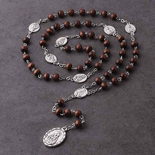Loumu Seven Sorrows Of Mary Rosary Chaplet With Wooden Beads Hematite Beads Glass Pearl Beads Crystal Beads Catholic Rosary Necklace For Women And Men Catholic Gift (Brown, Wooden Beads) #TOP1