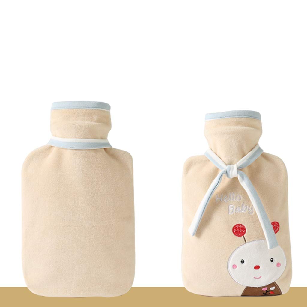 SKUZA Wärmflasche, Kleine Wasserinjektions-Wärmflasche mit süßem Deckel, Stickerei, Flanell, Wärmbeutel, Handwärmer, Geschenk for Frauen und Mädchen (Color : Blue) (Color : Beige)