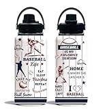 WWHSAI Baseball Water Bottle 32oz, Sport Travel Stainless Steel Tumbler With Lid, Double Wall Vacuum Insulated Coffee Cup Travel Mug, Fathers Day Baseball Gifts for Boys Dad Husband Grandpa