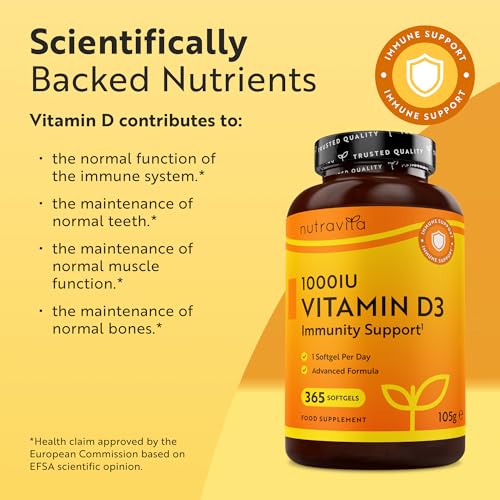 Vitamin D 1000 IU (25μg) – 365 VIT D Softgel Capsules Full Year Supply – for Maintenance of Healthy Immune System, Muscles, Bones & Teeth – Vitamin D3 Cholecalciferol – Made in The UK by Nutravita - Image 3