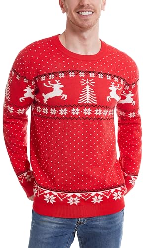 Enjyam Weihnachtspulli Herren Rundhals Weihnachtlich Strickpullover...