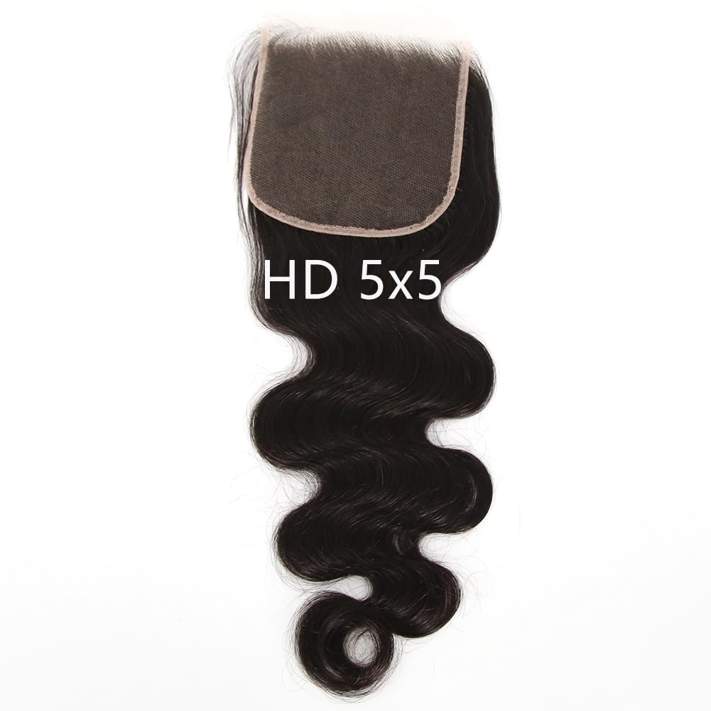HD Lace Closure Body Wave Pre Plucked Natural Hairline with Baby Hair Brazilian Virgin Human Hair Swiss Lace Frontal Closure Free Part (16 Inch, Body Wave)