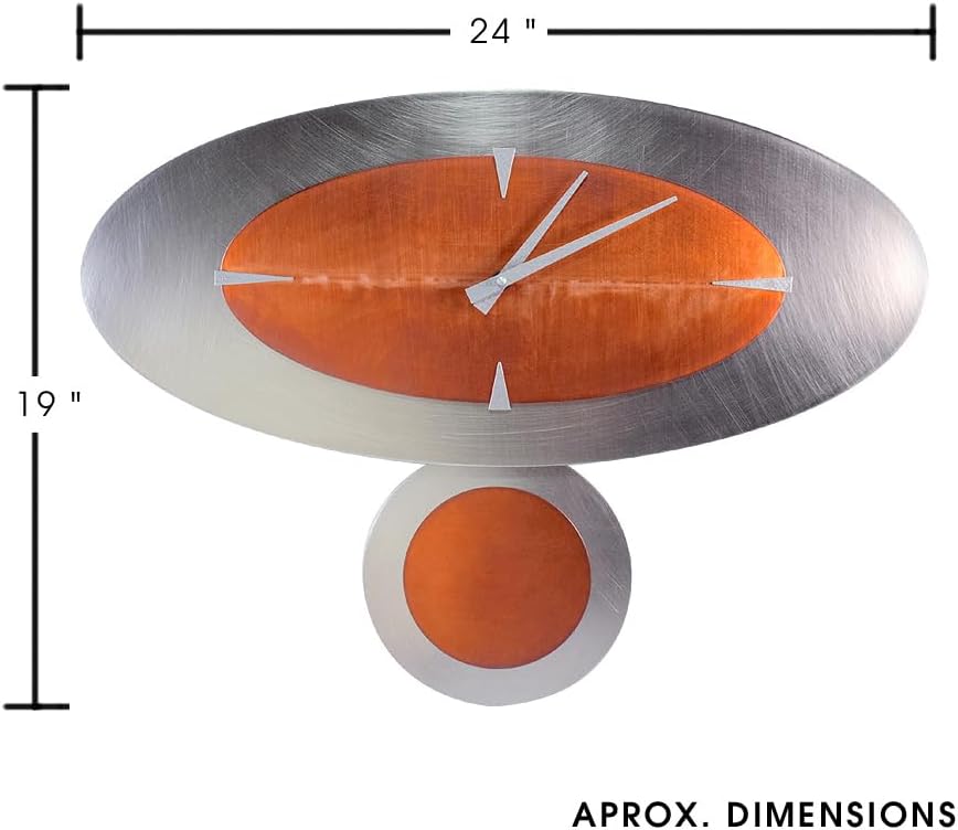 American Made Stainless Steel and Copper Horizon 24" Modern Wall Art Clock with Pendulum