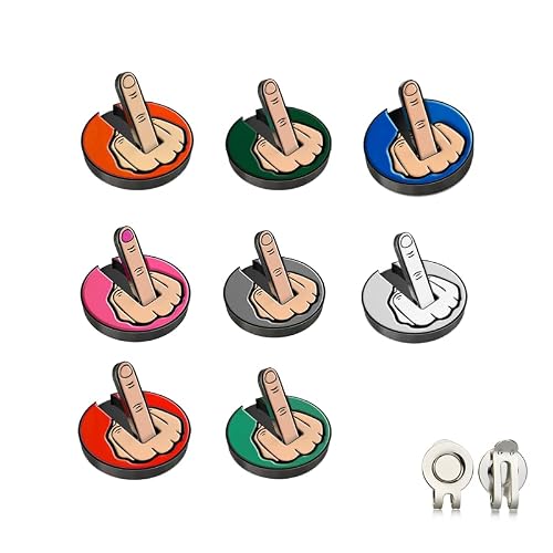 Image of Funny Middle Finger Golf Ball Marker with Magnetic Hat Clip – 8 PCS Steel Golf Accessories for Men & Women, Humorous Ball Position Marker with Cap Clip, Perfect Golf Gifts for Enthusiasts