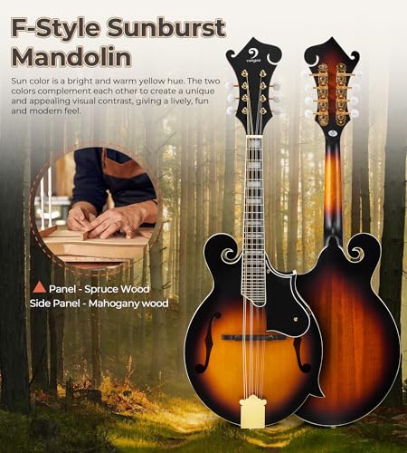 Image of Vangoa F-Style Mandolins Instrument 29-Fret, 8 String Acoustic Mandolin With Protective Plate, for Beginner Adults, Sunburst