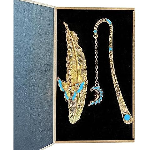 Famweylami 2 Marque-Pages Plume Fluorescence, Cadeau Coffret Artisanal Passionnée de Lecture, Parfait Souvenir Noël, Anniversaire, Nouvel An, Fête des Mères Cover