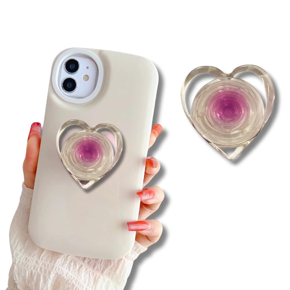 Universal Heart Shape Pop Holder for All iPhone & Android Smartphones | 360° Rotating Adhesive Transparent Finger Grip | Adjustable Mobile Stand ABS Phone Case Grip