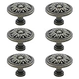 Antrader Pull Handle Metal Flower Shape Cabinet Drawer Door Knob Bronze Tone Pack of 6