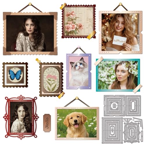GLOBLELAND Picture Frame Cutting Dies for Card Making Photo Frame Metal Die Cuts Background Cutting Dies Templates for Scrapbooking Journal Embossing Paper Craft Decor