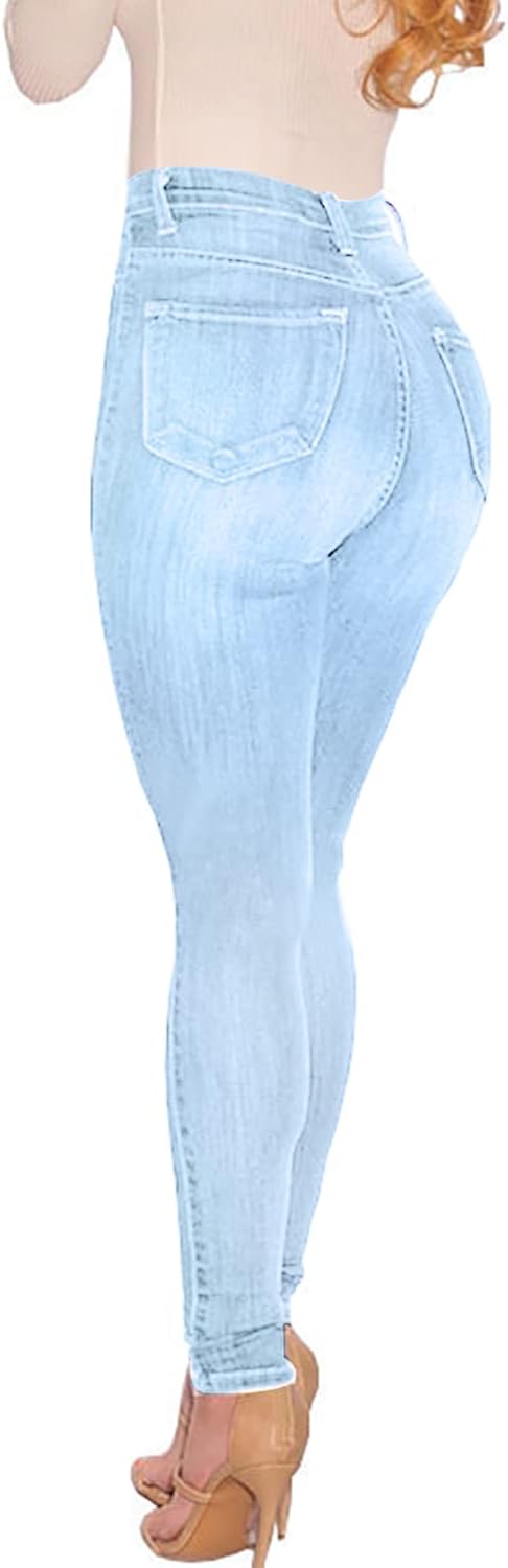 KUNMI Womens Curvy High Waist Stretch Butt Lifting Skinny Colombian Jeans - Image 2