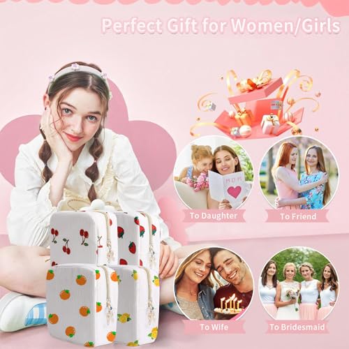 Image of Period Bag for Women, Portable Corduroy Sanitary Napkin Storage Bag Strawberry Period Pouch with Zipper, Sanitary Pads Bag Tampons Holder for Purse, First Period