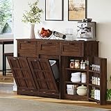 DWVO Double Tilt Out Trash Cabinet, 20 Gallon Laundry Hamper Cabinet with 3 Drawers and Adjustable Shelves, Hidden Trash Can Cabinets for Kitchen, Living Room, Brown Oak