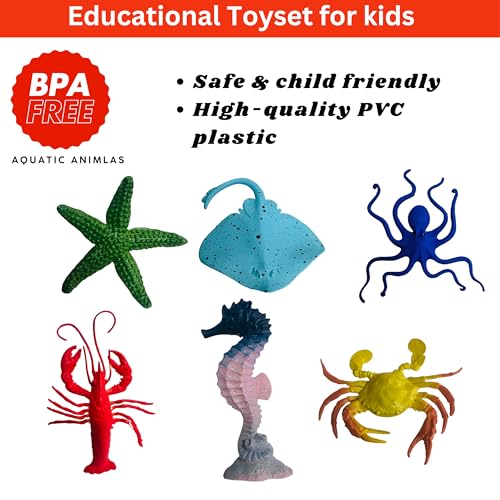 Image of ZESTHOME Ocean Sea Animals Toy Set for Kids | Octopus, Crab, Seahorse, Stingray, Lobster & Starfish Realistic 8-10cm PVC Rubber Marine Creatures | Educational & Imaginative Play for Ages 3+ | 6-Piece