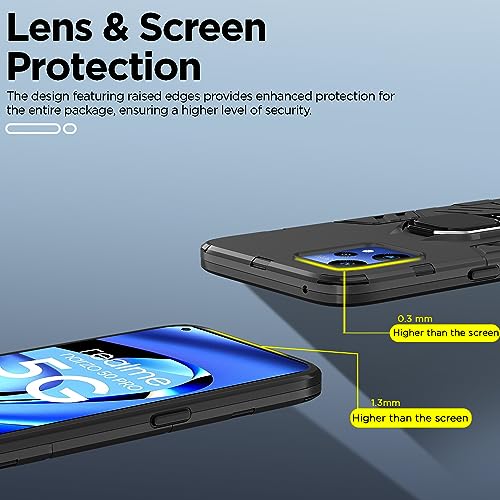 Image of Pikkme Back Cover for Realme Narzo 50 Pro 5G | 360 Protection | Ring Holder | Kickstand | Tough Armor Case (Black)