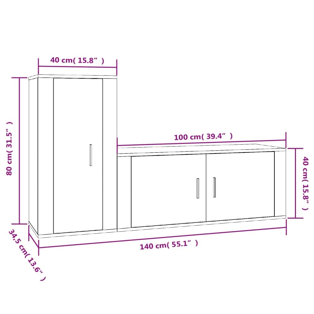 2-TLG. TV-Schrank-Set Weiß, Holzwerkstoff, Wandmontage, Modernes Media Center für Wohnzimmer, Viel Stauraum, Schwebendes Design, Robust & Stabil