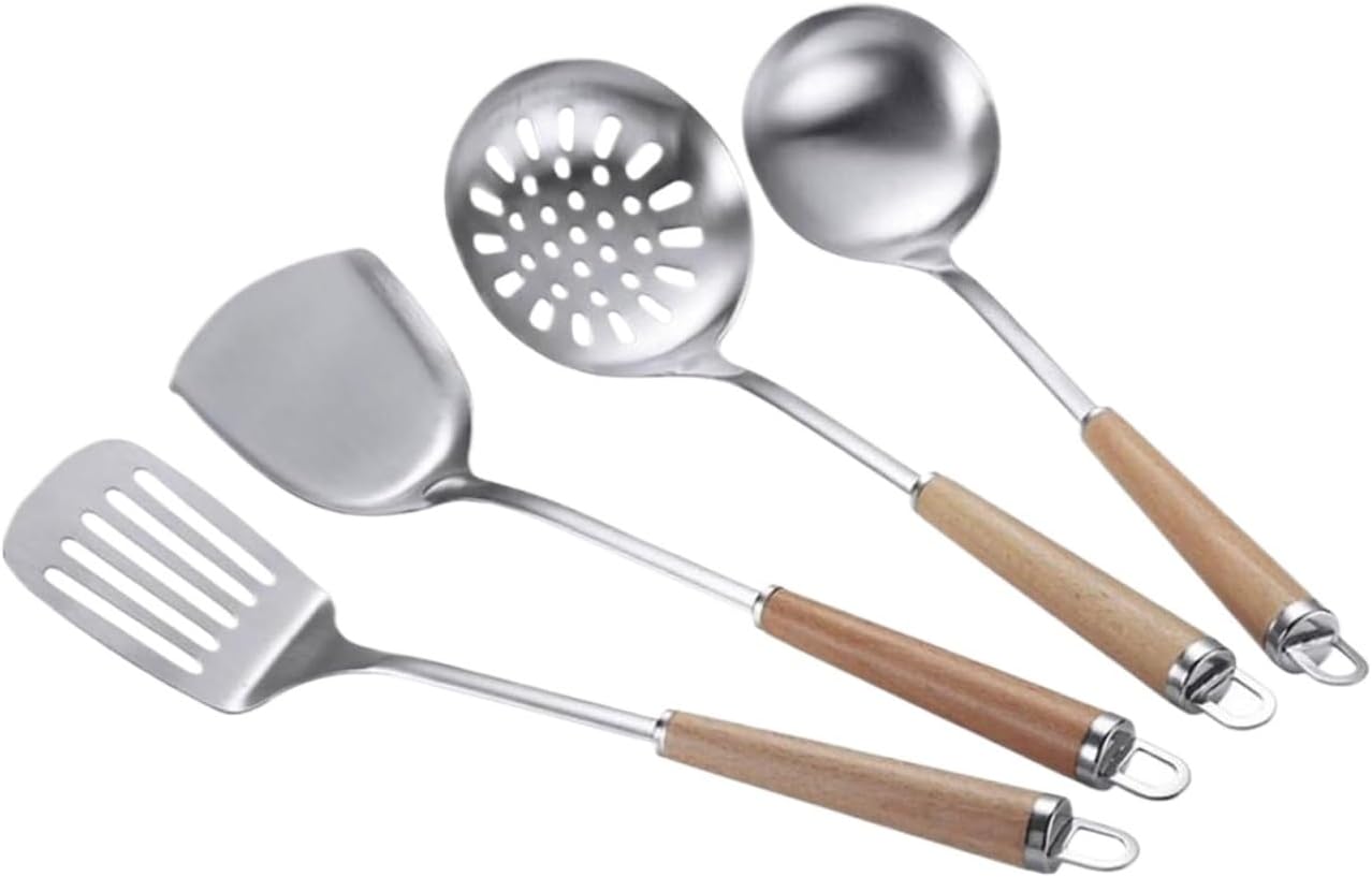 Cooking Utensils 4 Pieces Sets Spoons Spatulas Kitchen Cookware Bakeware 304 Stainless Steel Gadgets