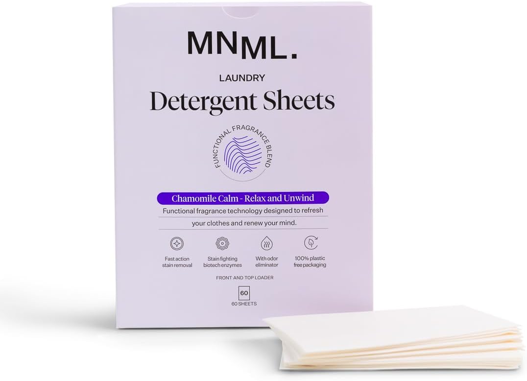 MNML Citrus Laundry Detergent Sheets designed for Vitality & Wellbeing, Eco-Friendly Natural Detergent Sheets for Sensitive Skin. No Waste, No Plastic, Natural Bio-Enzymes, Luxury Fragrance, 60 Sheets