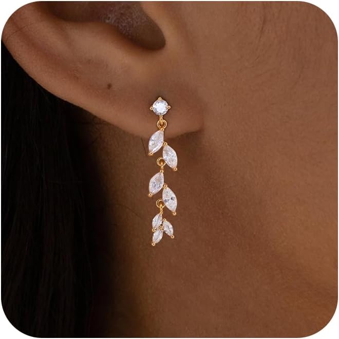 Silver Earrings for Women,Dainty Dangle Earrings Silver Plated Drop Earrings for Women Trendy Hypoallergenic CZ Stud Earrings Wedding Pearl Earrings Dangling Cute Small Hoop Earrings Jewelry