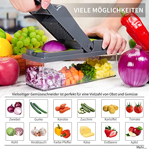 Foto von bemece Gemüseschneider, 14 in 1 Gemüseschneider Multifunktions, Gemüse Schneider Gewürfelt, geschreddert, Scheiben und geschält werden, Vegetable Cutter geeignet für alle Arten von Gemüse und Obst