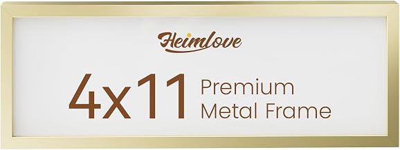Heimlove 4x11 Aluminum Picture Frame, Metal Picture Frame for Wall Hanging or Tabletop, Photo frame with Tempered Glass - Simple and Elegant Decor for Wall - 1 Pack - Gold