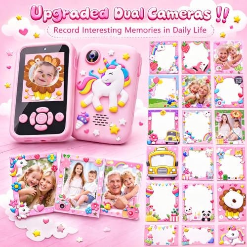 Image of Brand Conquer Kids Mobile with Digital Camera 2.4 inch IPS Screen, 1080P HD Video, 40MP Photo, Flash Light, 6 Games, MP3 Player, Type-C Port, 32GB Expandable, Silicone Cover with Rope & Cable (Pink)