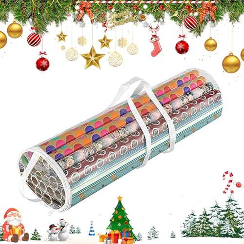 Organizador de Papel de Regalo - Almacenamiento con Cremallera - Organizador de Cajas Transparentes con Asa para Salón Hogar Fiestas Navideñas Eventos y Decoración