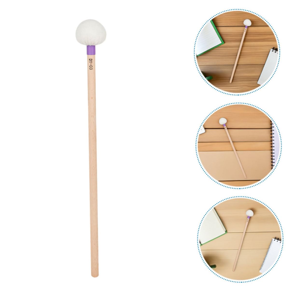 Baqueta de Percusión con Mango de Madera, Púrpura, 4 Piezas | Cabeza de Fieltro, Experiencia de Golpeo Estable y Tono Claro, para Escenarios y Timbales