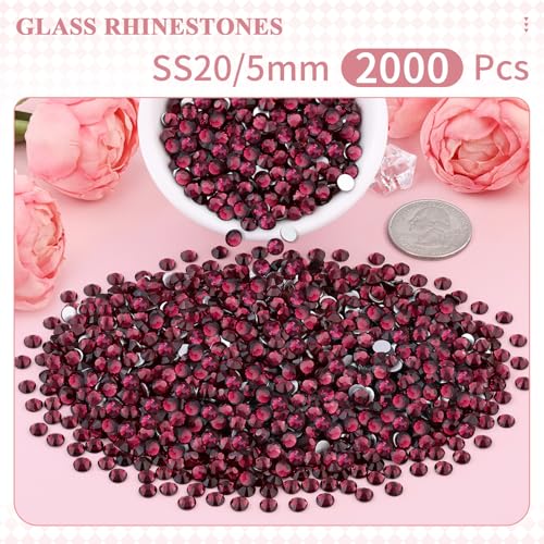 Image of 2000PCS SS20 /5mm Crystal Glass Rhinestones for Bedazzling (Amethyst) | Flatback Rhinestones for Crafting DIY Nail Art Makeup Decoration, Gems Diomand Charms for Tumbler Shoes Clothing Mug