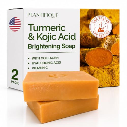 PLANTIFIQUE Kojic Acid and Turmeric Soap for Dark Spots, Lab Tested, 5.64oz