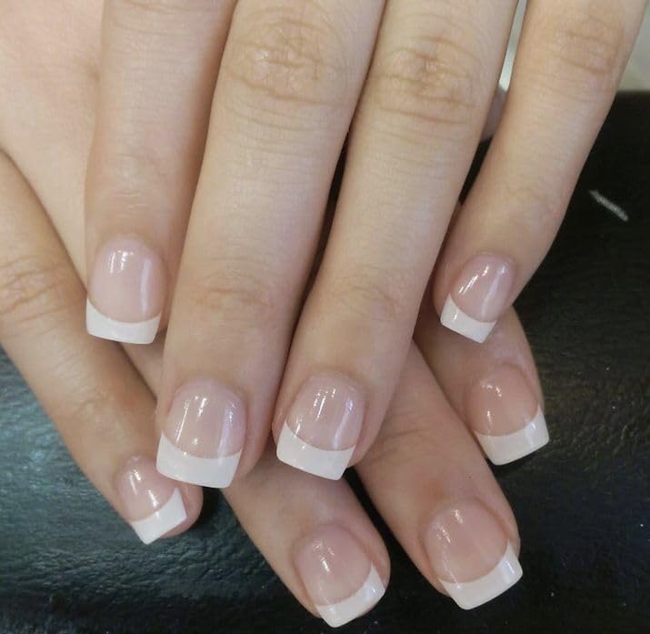 White French Tip Press on Nails,Wooyas Short Square Handmade Gel False Nails,Reusable Salon Perfect Fake Nail Kit - 24 Pcs Soft Gel Glue On Nails Kit