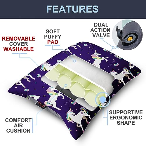 X-Foam-Kids-Inflatable-Camping-Pillow-Lite-w-Removable-Foaming-Cover-for-Girls-Unicorn-Comfortable-Washable-Ultralight-Portable-Backpacking-Hiking-Travel-Air-Sleepover-Scouts