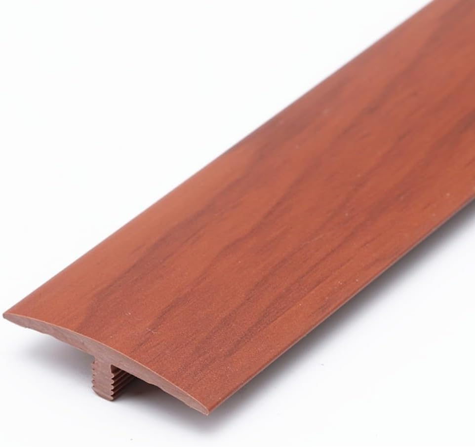 T-Molding Floor Edging Trim Strip, 36in Self-Adhesive Carpet to Tile Transition Strip, PVC Flat Divider Strip Floor Transition Strip, Vinyl, Tile, Cuttable(Teak,59in)