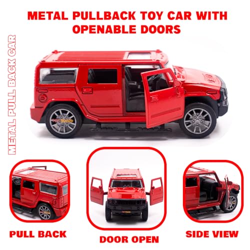 Image of Toy Cloud DieCast Model Cars Hummer Metal Car for Kids Pull Back Action Opening Doors Toy Cars for Boys 5-8 Years - Red