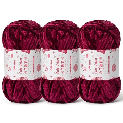 Image of 3x100g Fluffy Velvet Chenille Yarn for Crocheting and Knitting, 3x87.4yd Baby Yarn for Crocheting Soft, Crochet Chunky Yarns Amigurumi Yarns (Burgundy)