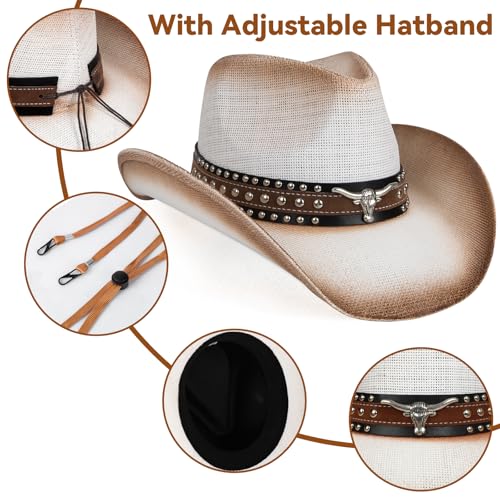 Image of WQWOVRVO Cowboy Hat,Cowgirl Hat,Western Cowboy Hats for Women /Mens /Straw Wide with Shapeable Brim Cowboy Hat for Womens