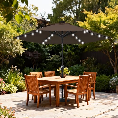 Image of ABCCANOPY Durable Solar Led Patio Umbrellas with 24LED Lights 7.5FT with 6 Sturdy Ribs (True Brown)
