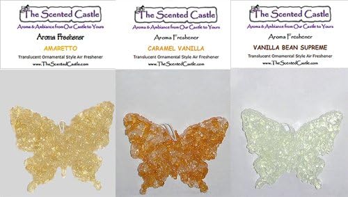 3 Pack Butterfly Car Air Fresheners - Amaretto, Caramel Vanilla, Vanilla Bean Supreme by The Scented Castle