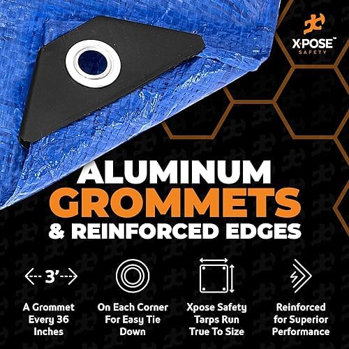 Better Blue Poly Tarp - 5' X 7' - Multipurpose Protective Cover, Leightweight, Durable, Waterproof, Weather Proof - 5 Mil Thick Polyethylene - by Xpose Safety - 3