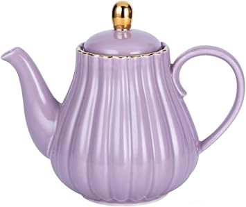 Strength Porcelain Coffee Pot Ceramic Teapot- Stripe Design Purple