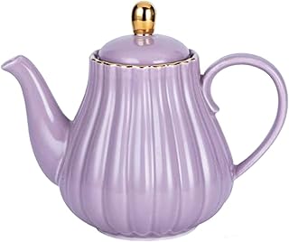 YBK Tech Strengthen Porcelain Teapot, 31oz Coffee Pot Ceramic Teapot- Stripe Design (Purple)