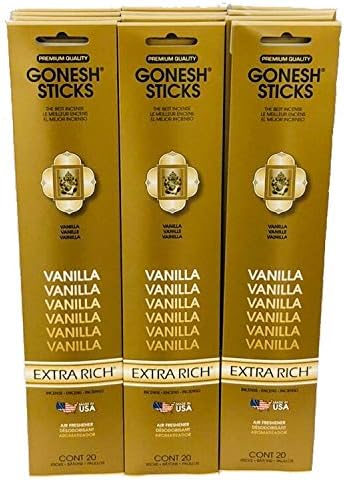 Gonesh Incense Sticks Extra Rich Collection: Vanilla 12 Pack (20 Sticks/Pack)