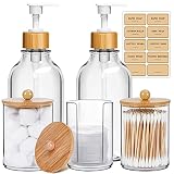 MIERTING Bathroom Accessories Set 5 Pcs, Bamboo Bathroom Accessory Sets Complete, Soap Dispenser and