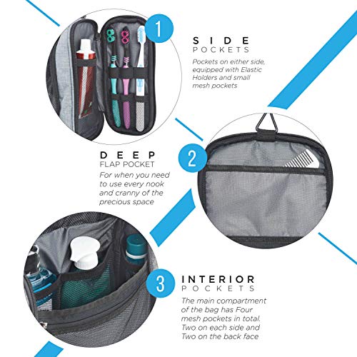 Image of FATMUG Travel Toiletry Kit Organizer Hanging Dopp Kit for Men Large Cosmetics Pouch for Women-L Grey