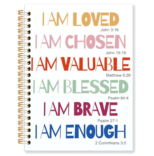 KRHFG Inspirational Christian Spiral Notebook, I Am Loved Bible Verse Journal, Religious Scripture Journals for Writing, Bible Notebooks for Note Taking, Church Notes Journal, 5.5x8.3 Inch