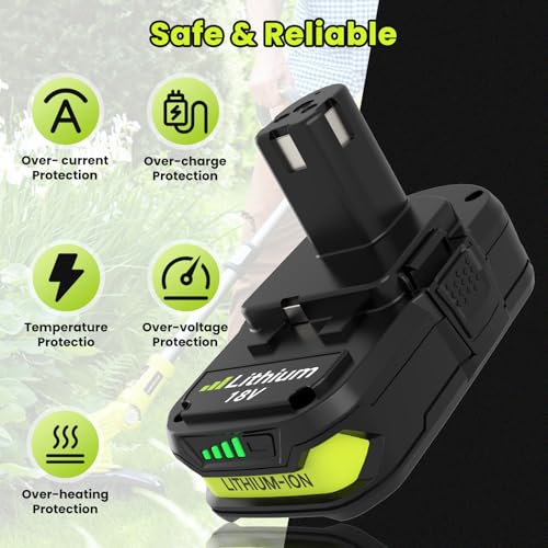 Dosctt 2 Packs 3600mAh Lithium ion Batteries and P117 Charger Compatible with Ryobi 18V Battery and Charger Combo P102 P103 P104 P105 P107 P108 P109 P122 P117 P118 (Green)